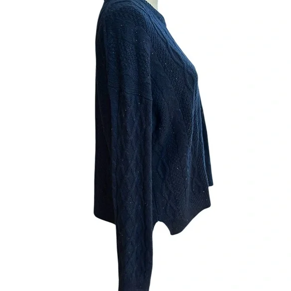 J. Crew Donegal Cable Knit Crew Nevk Sweater Navy XL - Picture 5 of 12